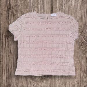 Pink Lily ruffle Textured Short Sleeve baby Tee - Light Pink